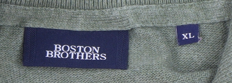Boston Brothers Mens Green XL 1/4 Zip High Neck Cotton Jumper