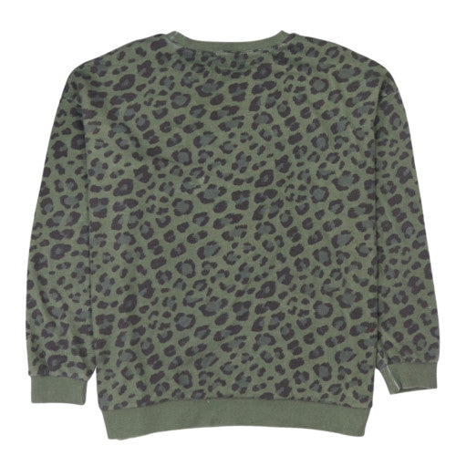 Stussy Womens Green Leopard Print Crew Neck Sweatshirt Size L