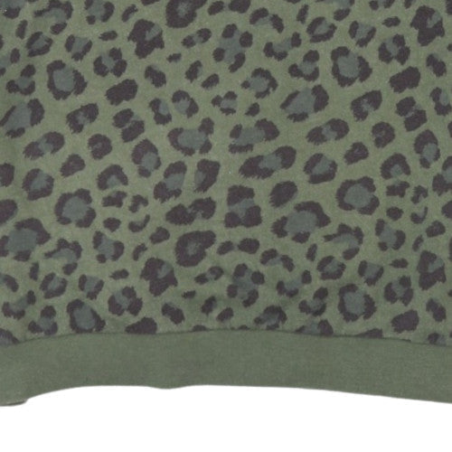 Stussy Womens Green Leopard Print Crew Neck Sweatshirt Size L
