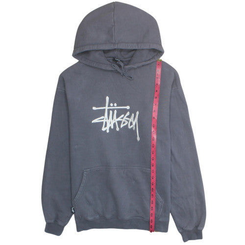 Stussy Men's Grey Pullover Hoodie S Graphic Logo Fleece Sweatshirt