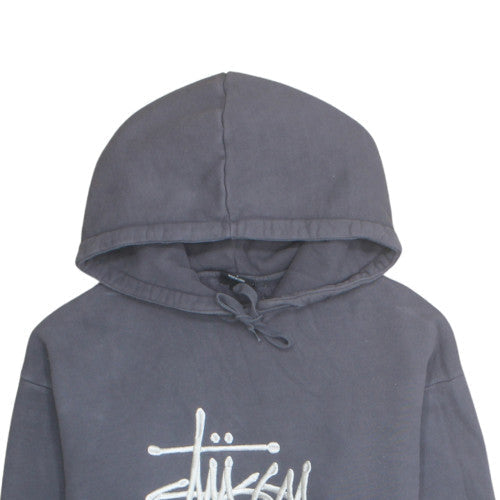 Stussy Men's Grey Pullover Hoodie S Graphic Logo Fleece Sweatshirt