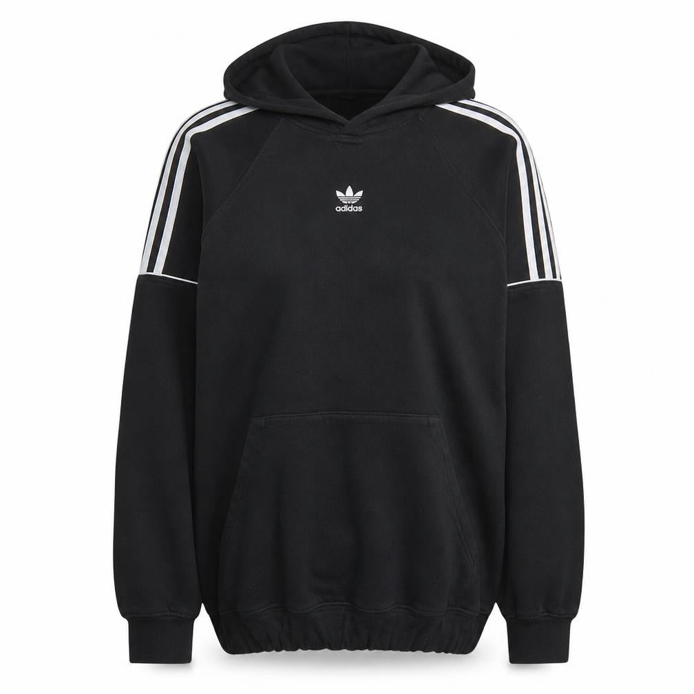 Adidas Womens Black XL Pullover Hoodie with Logo and Stripes