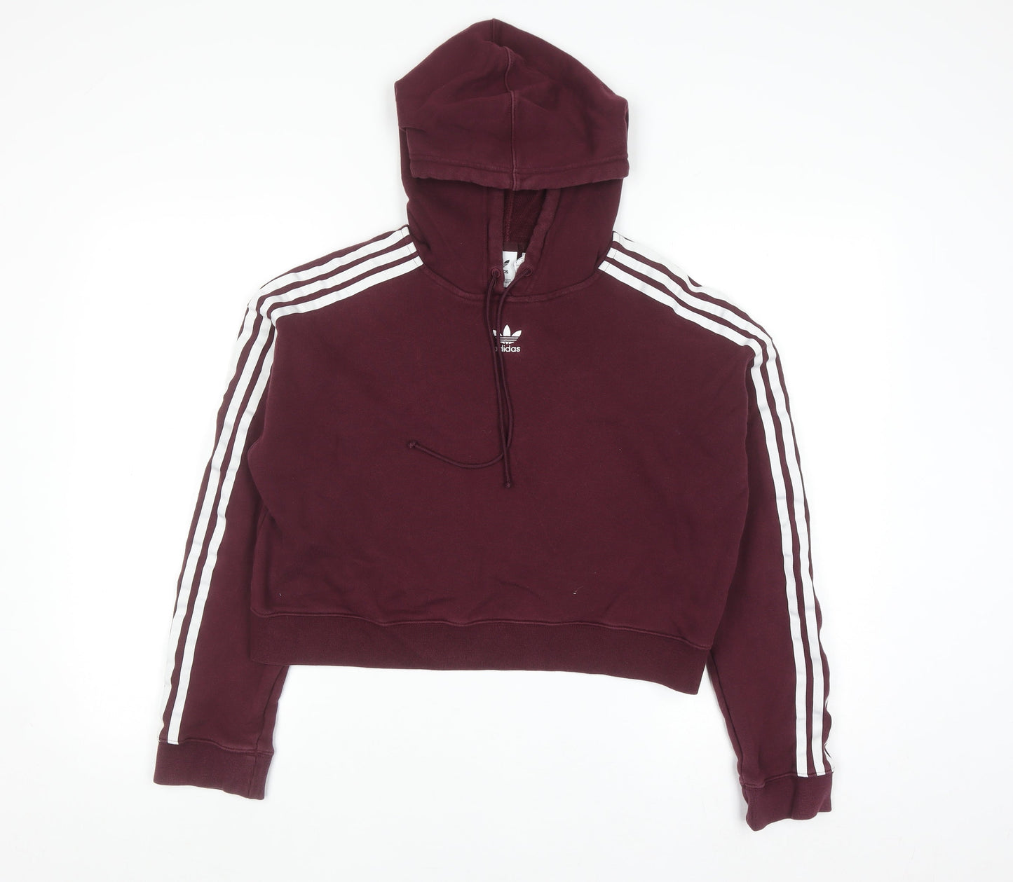 Adidas Womens Burgundy Cropped Hoodie Size 8 Cotton Pullover