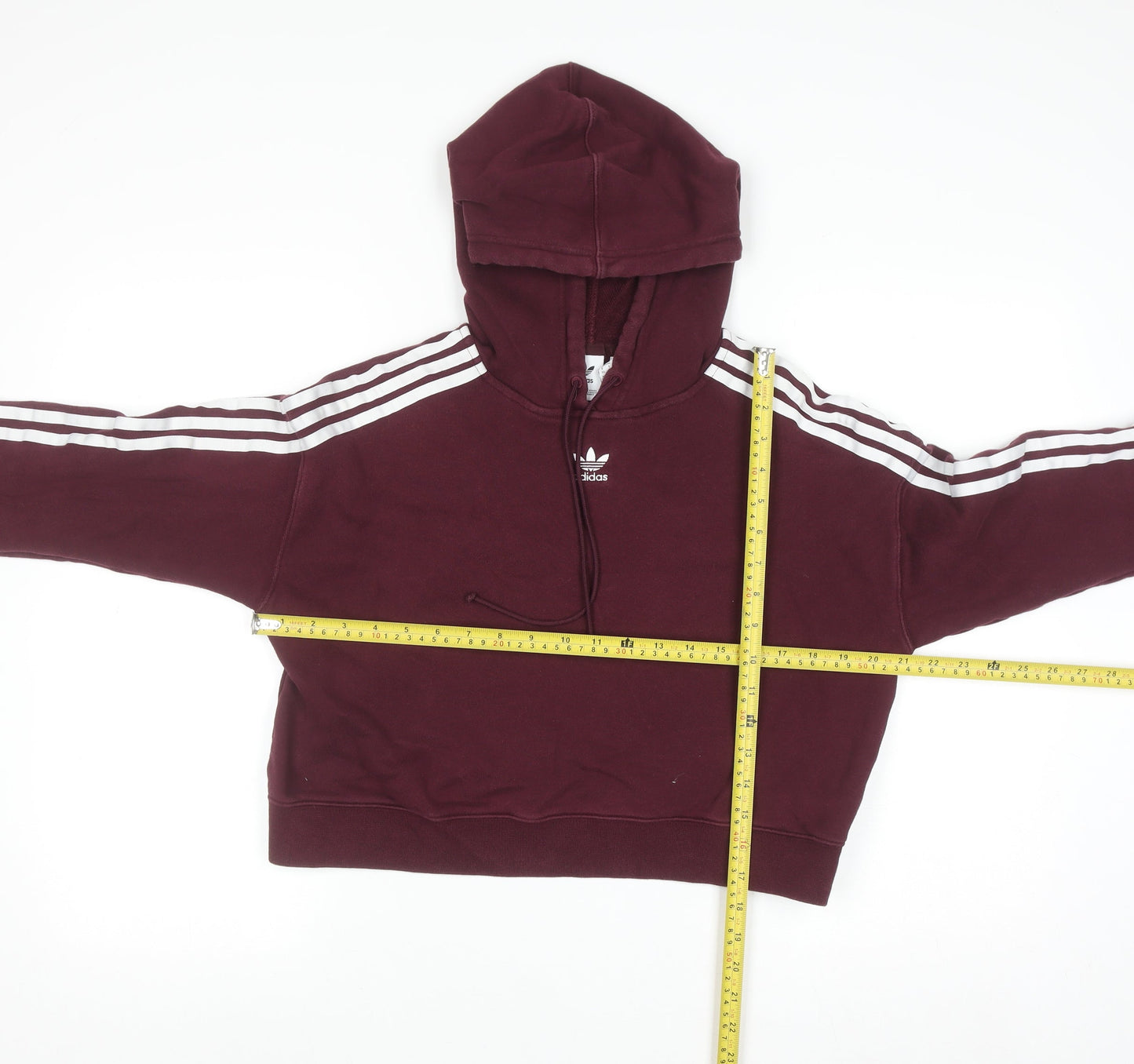 Adidas Womens Burgundy Cropped Hoodie Size 8 Cotton Pullover