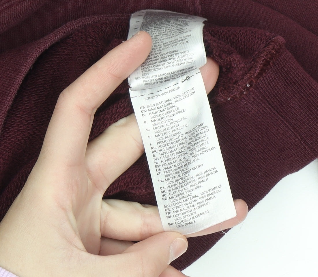 Adidas Womens Burgundy Cropped Hoodie Size 8 Cotton Pullover