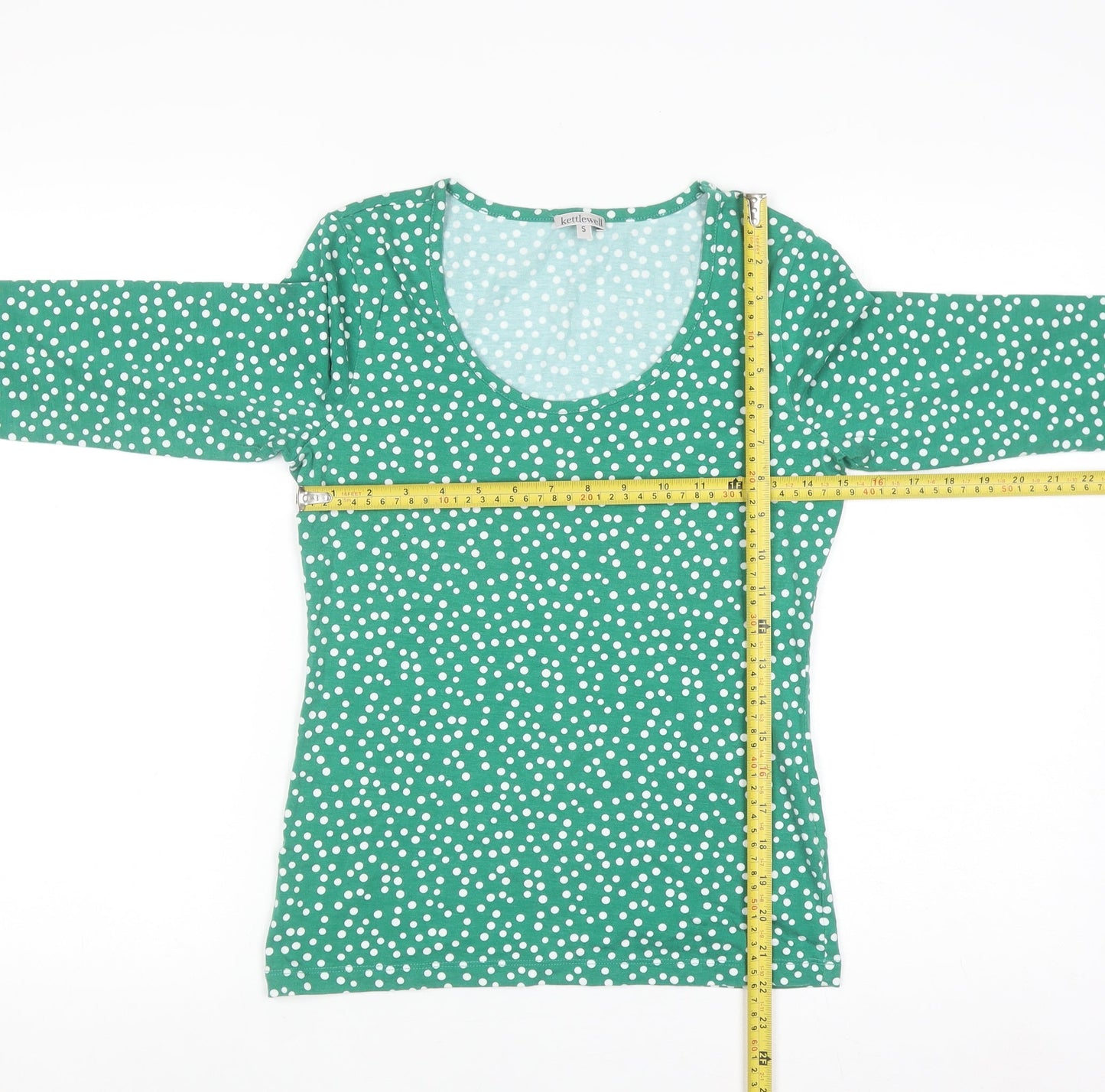 Kettlewell Women's Green Polka Dot 3/4 Sleeve Scoop Neck T-Shirt Size S
