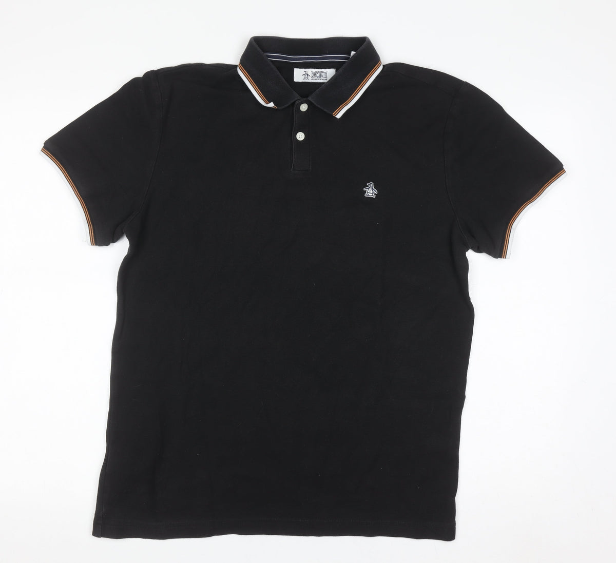 Original Penguin Men's Black Polo Shirt M Cotton Logo Trim