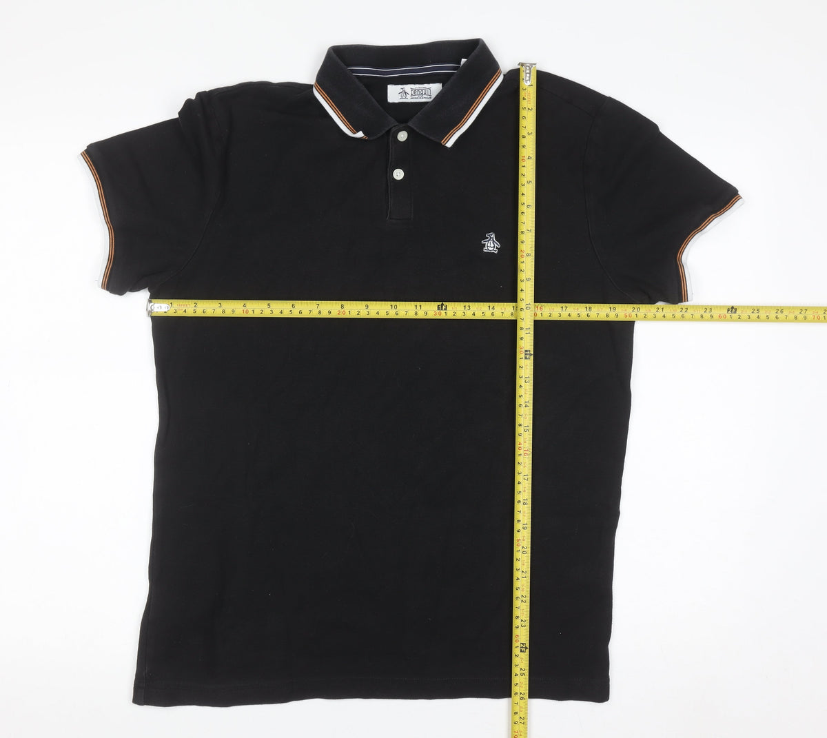 Original Penguin Men's Black Polo Shirt M Cotton Logo Trim