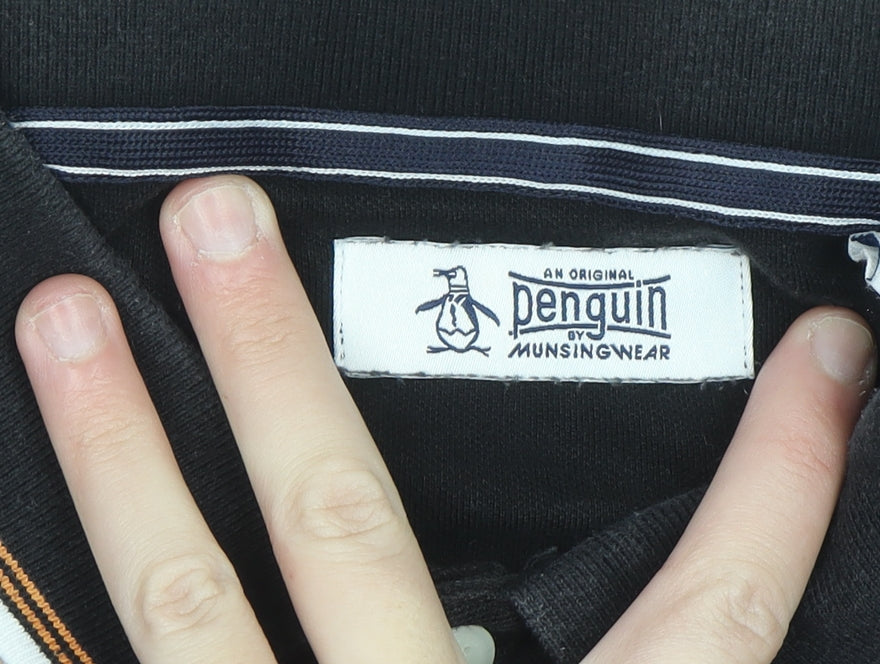 Original Penguin Men's Black Polo Shirt M Cotton Logo Trim