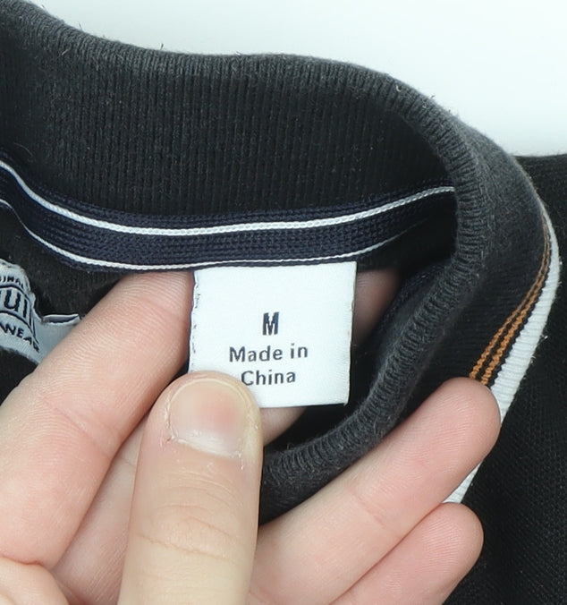 Original Penguin Men's Black Polo Shirt M Cotton Logo Trim