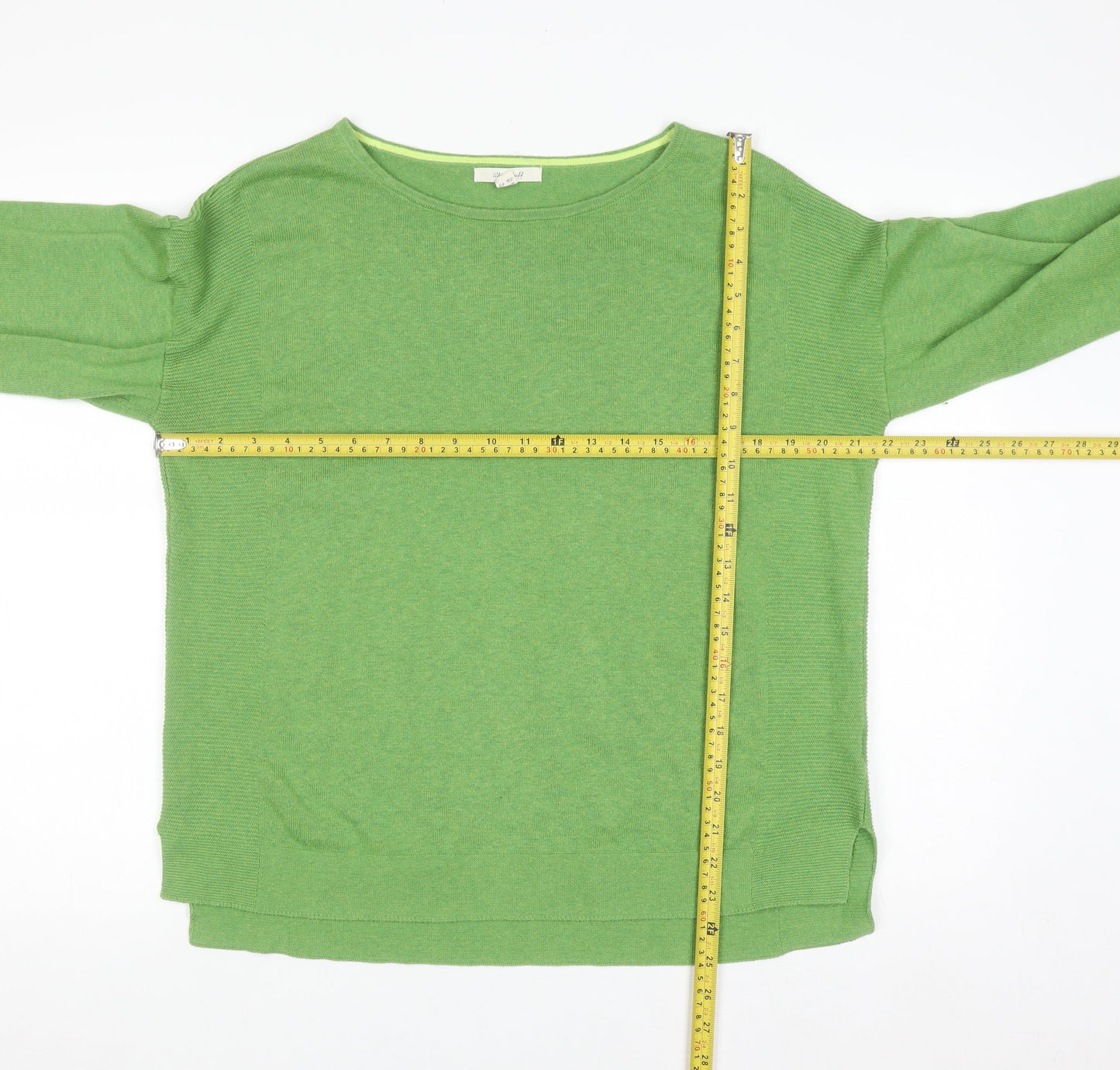 White Stuff Womens Green Cotton Blend Crew Neck Jumper Size 12