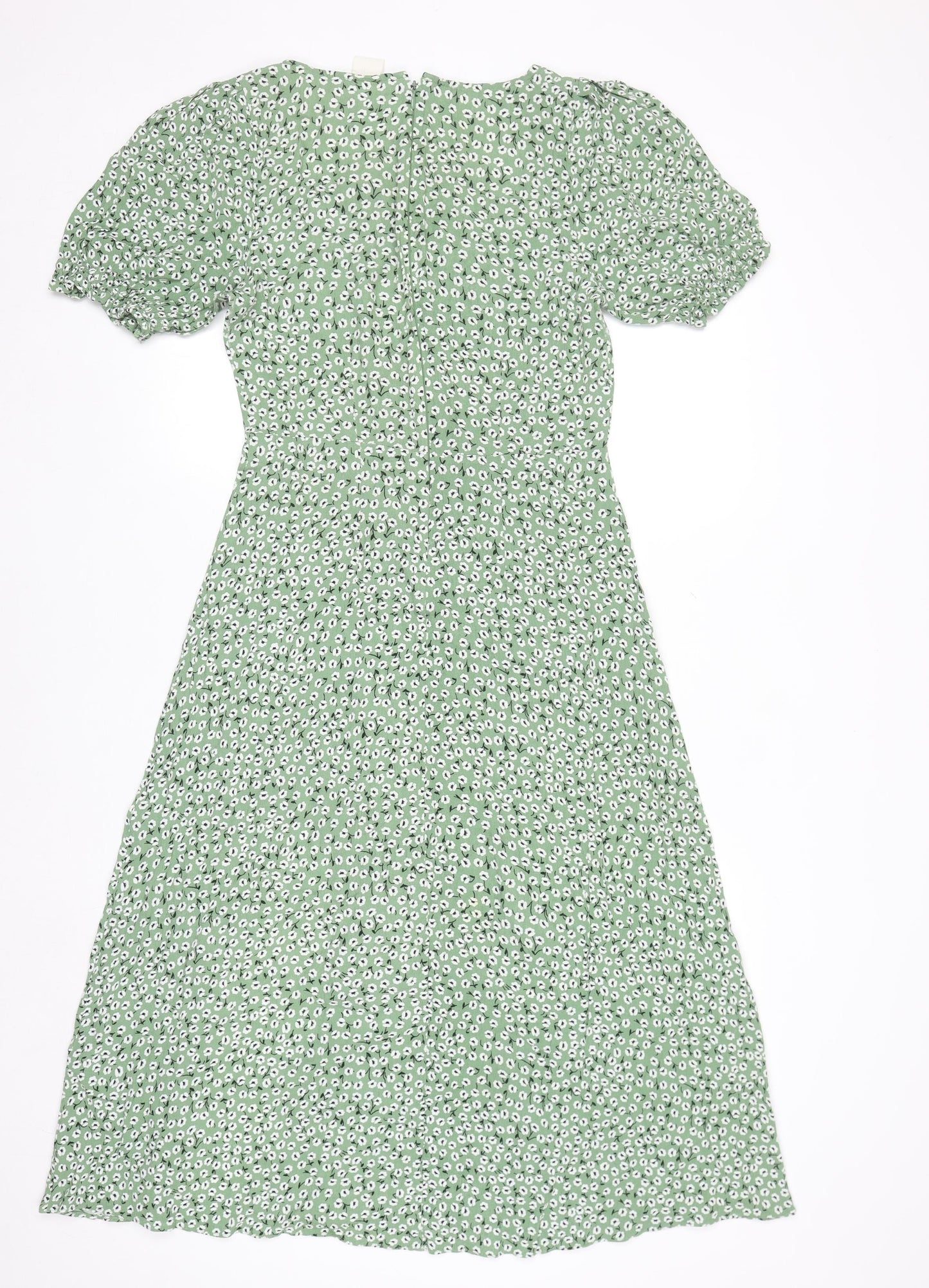 H&M Women Green Floral A-Line Midi Dress Size 10
