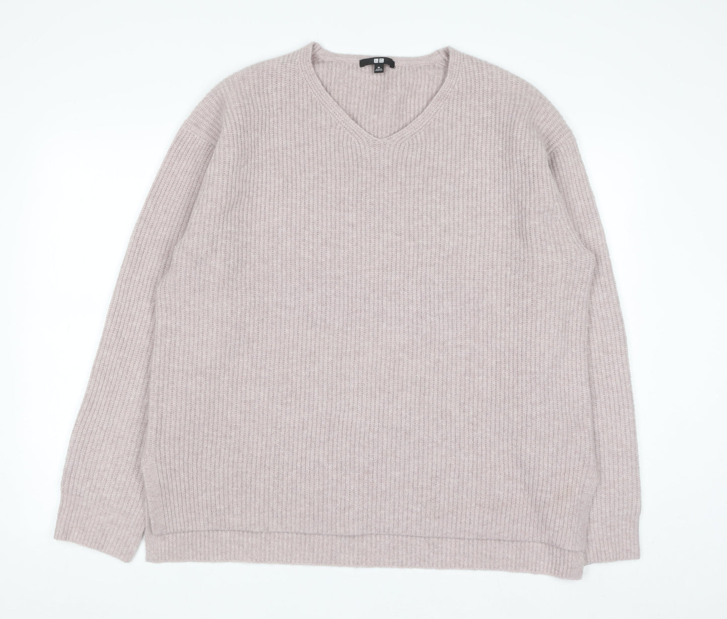 Uniqlo Women's Beige V-Neck Knit Jumper XL Wool Blend