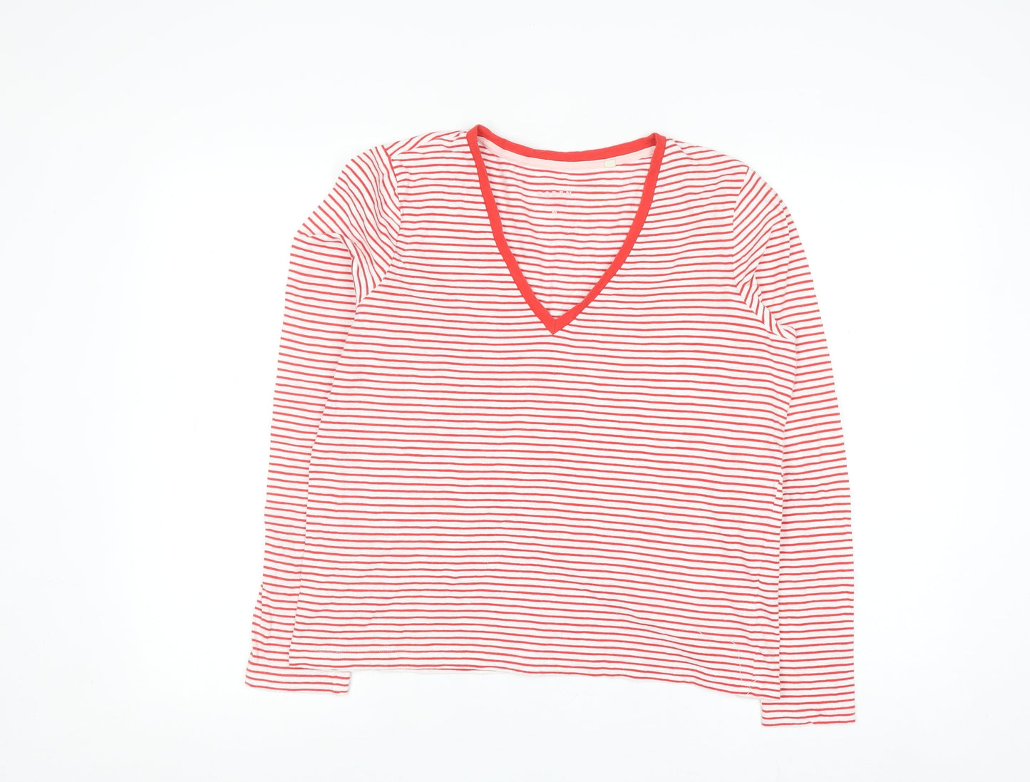 Boden Women's Red Striped V-Neck Long Sleeve Cotton T-Shirt Size M