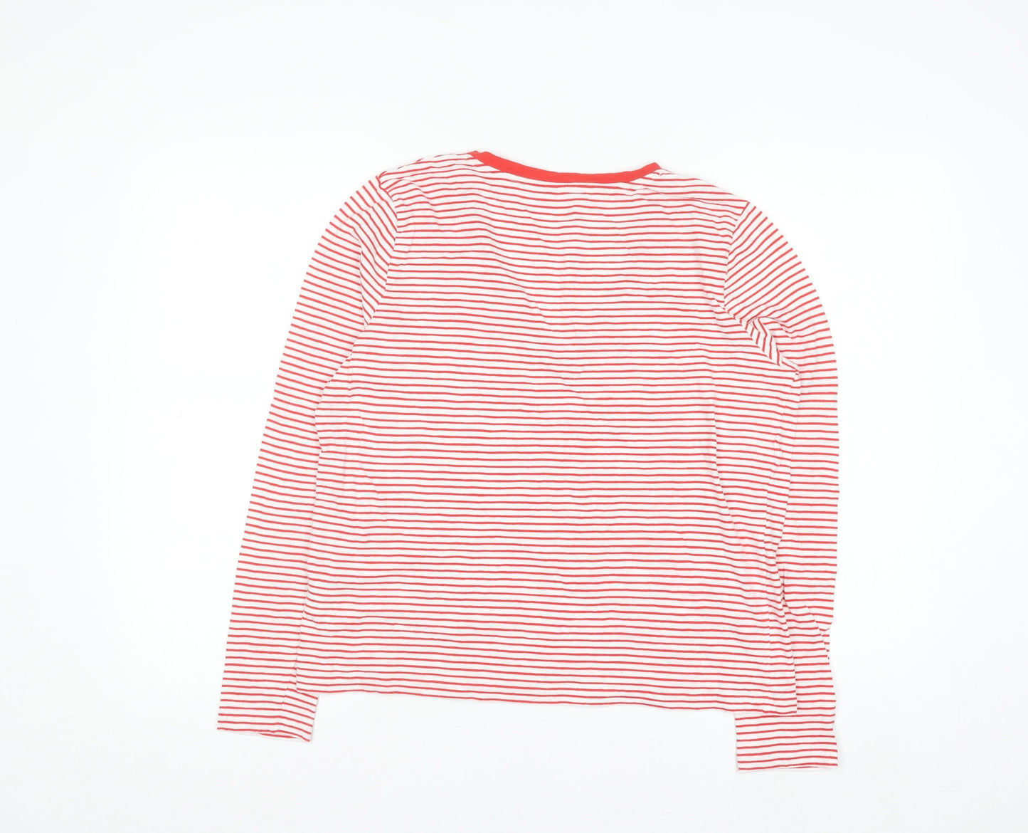 Boden Women's Red Striped V-Neck Long Sleeve Cotton T-Shirt Size M
