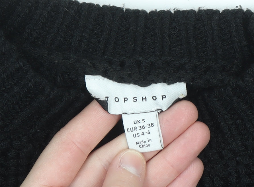 Topshop Women's Black Chunky-Knit Pullover Jumper Size S