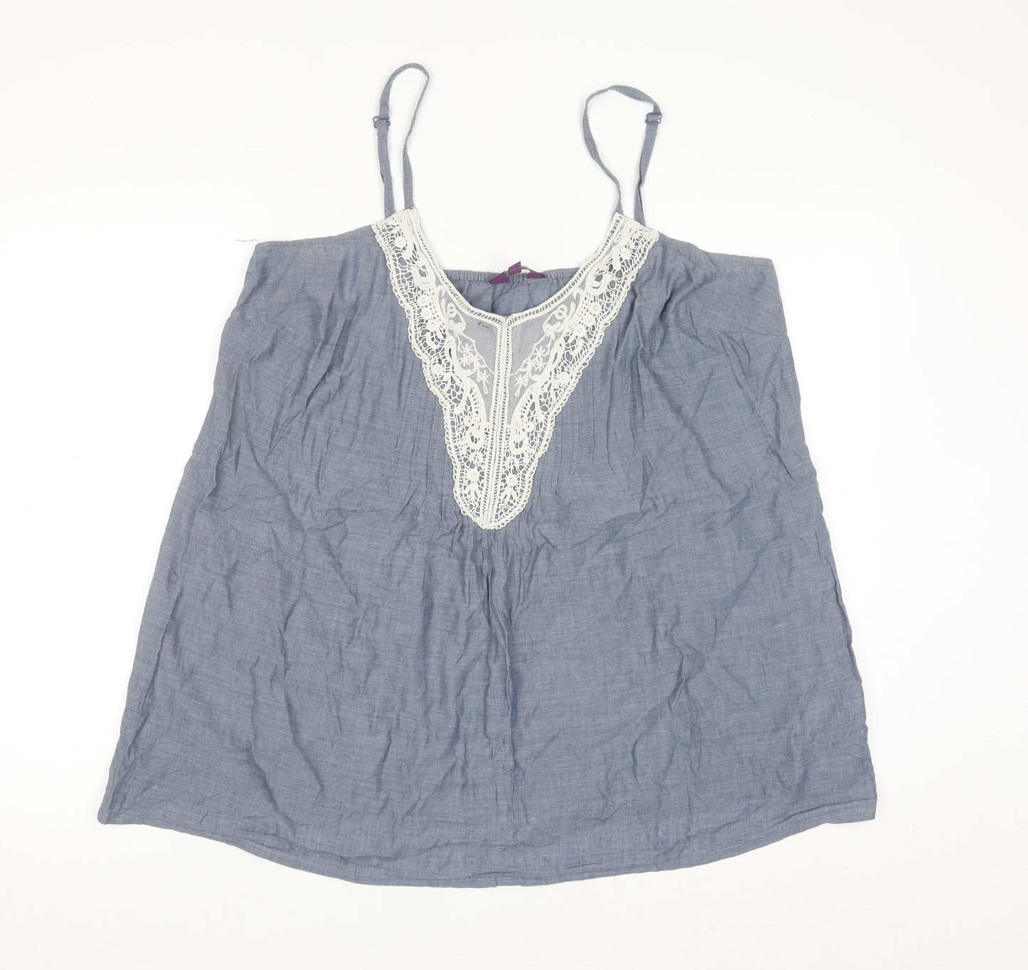 New Look Inspire Blue Cotton Lace V-Neck Camisole Top Size 18