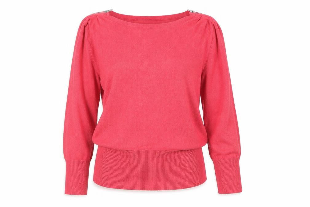 Mint Velvet Women's Pink Medium Boat Neck Jumper with Zip Detail