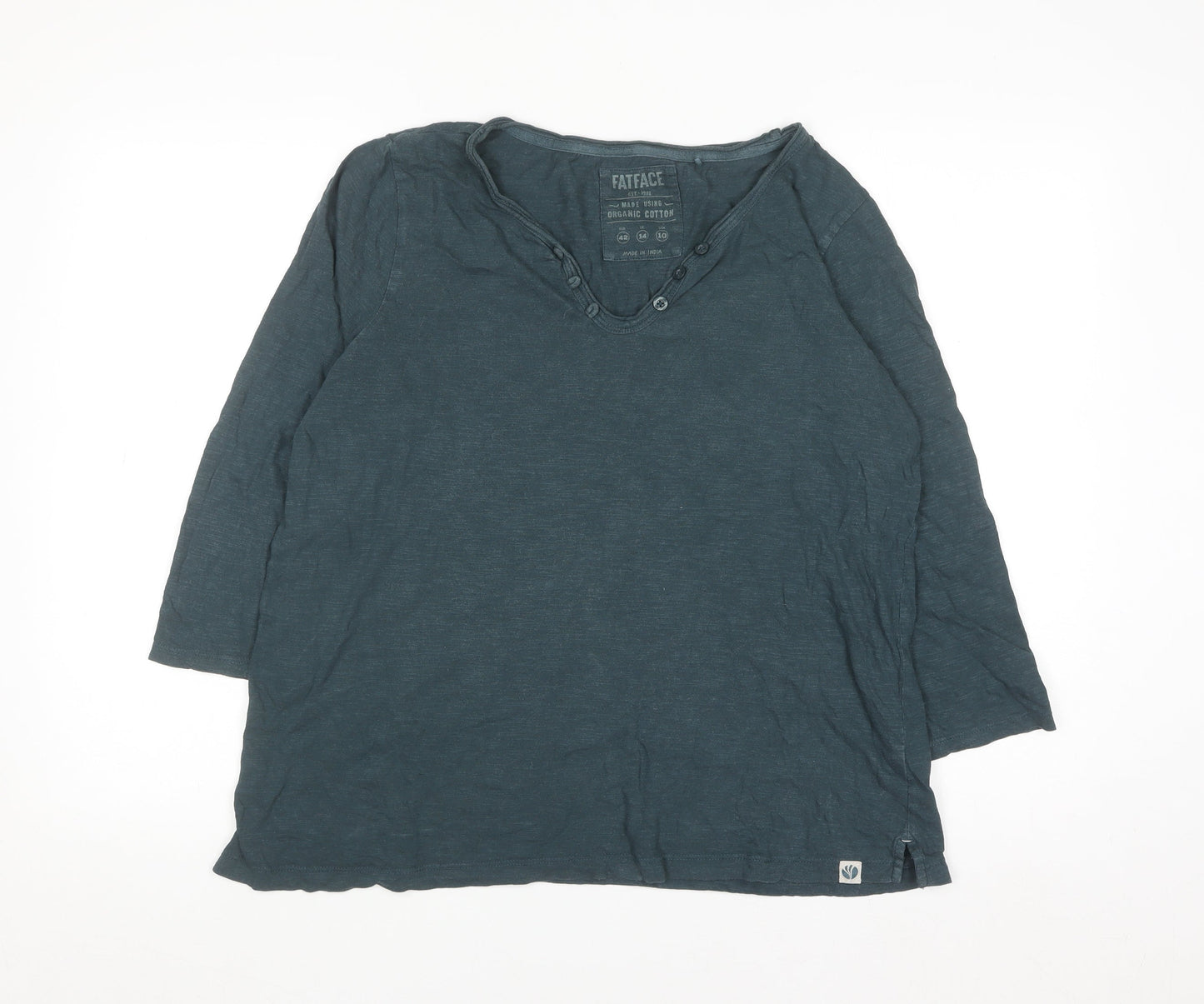 FatFace Womens Blue Organic Cotton Henley 3/4 Sleeve T-Shirt Size 14