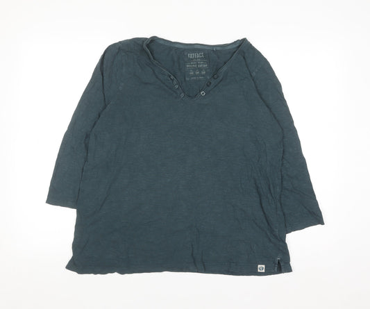 FatFace Womens Blue Organic Cotton Henley 3/4 Sleeve T-Shirt Size 14