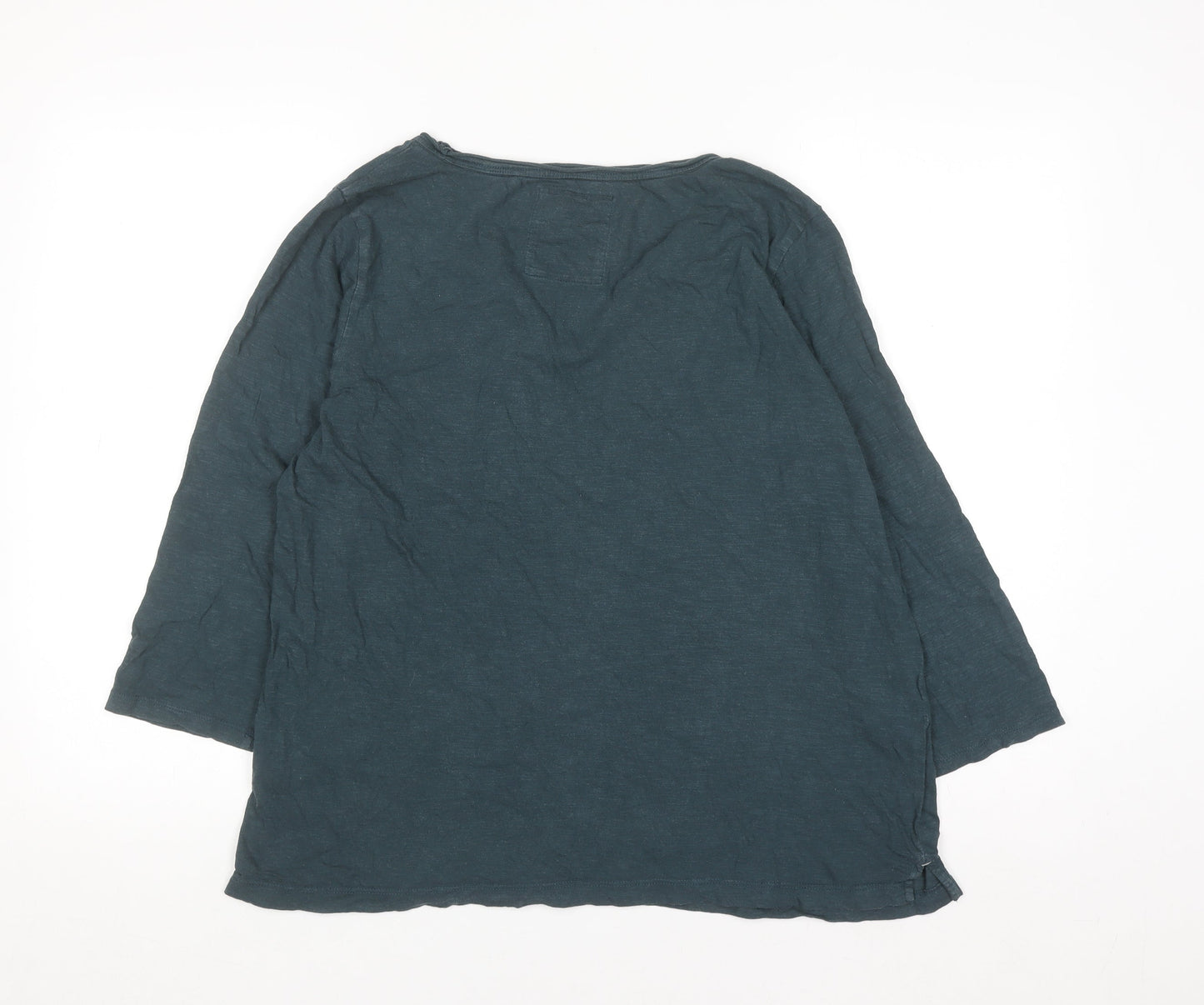 FatFace Womens Blue Organic Cotton Henley 3/4 Sleeve T-Shirt Size 14