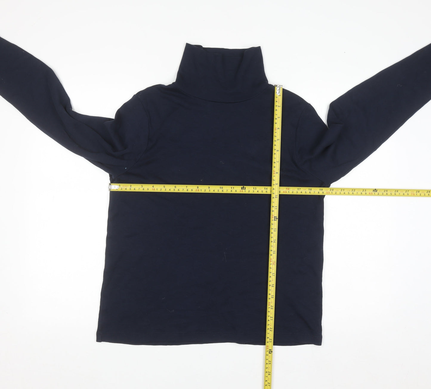 Cotton Traders Women's Navy Blue Roll Neck Long Sleeve Cotton Top Size 16