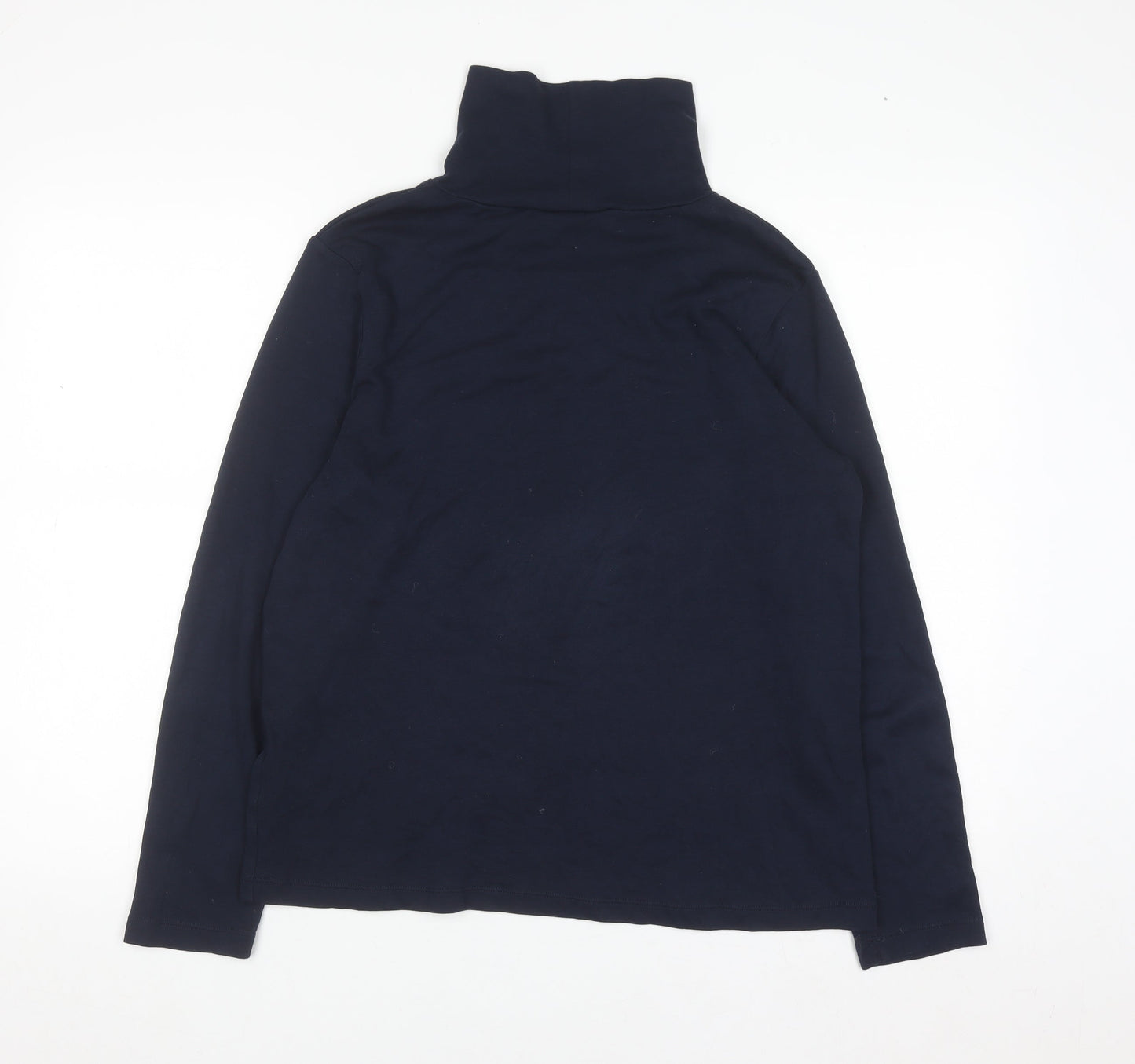 Cotton Traders Women's Navy Blue Roll Neck Long Sleeve Cotton Top Size 16