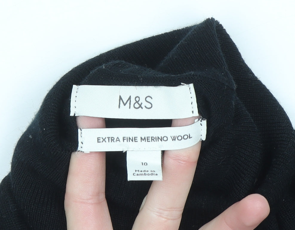 Marks and Spencer Women’s Black Merino Wool Roll Neck Jumper Size 10
