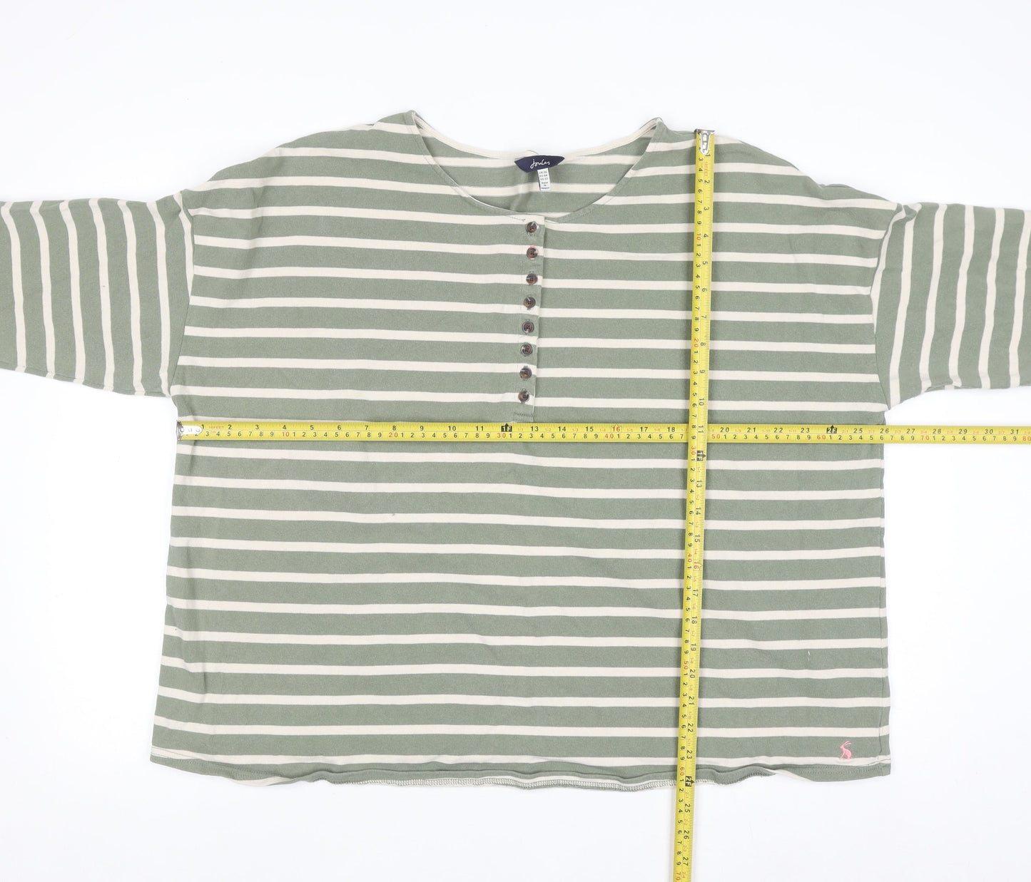 Joules Women Green Striped Henley Sweatshirt UK 26 Cotton Relaxed Fit