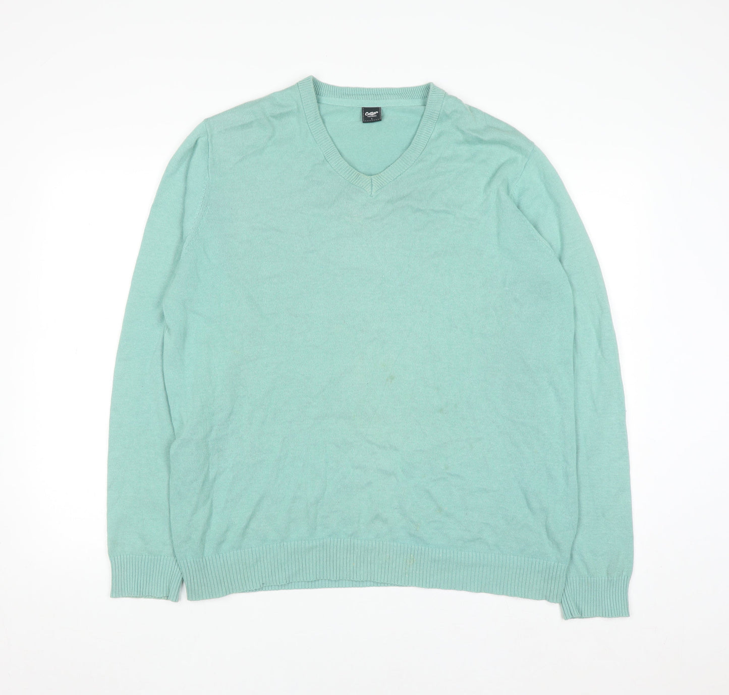 Cotton Traders Men’s Green V-Neck Cotton Jumper Size L