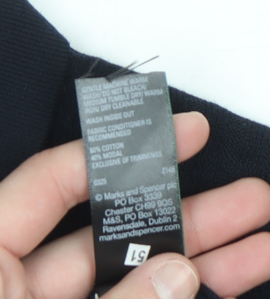 Marks and Spencer Men's Black M Collared Cotton Modal Henley Jumper