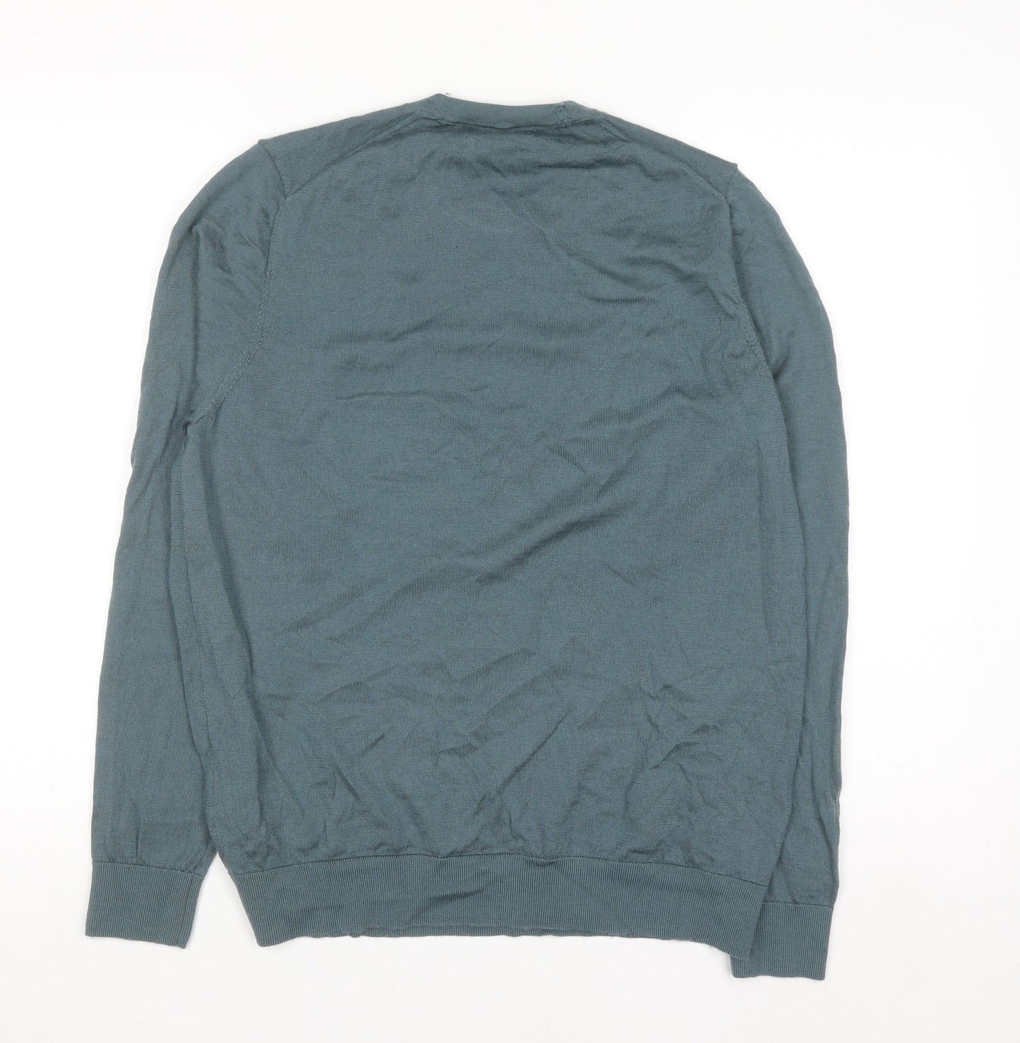 Marks and Spencer Autograph Men's Blue Merino Wool Crew Neck Jumper L