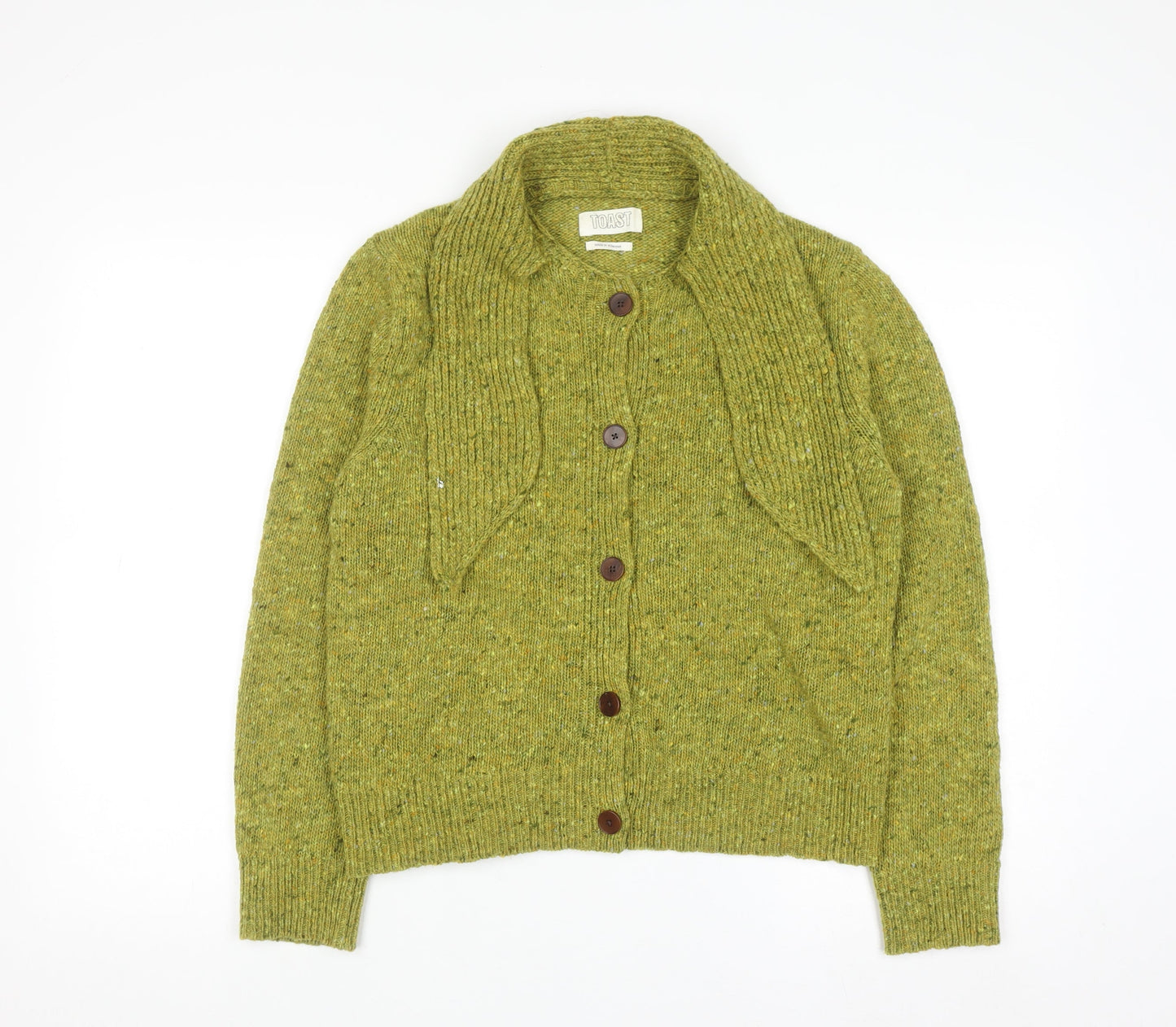 Toasty Women's Green Wool Button-Up Collared Chunky Knit Cardigan M