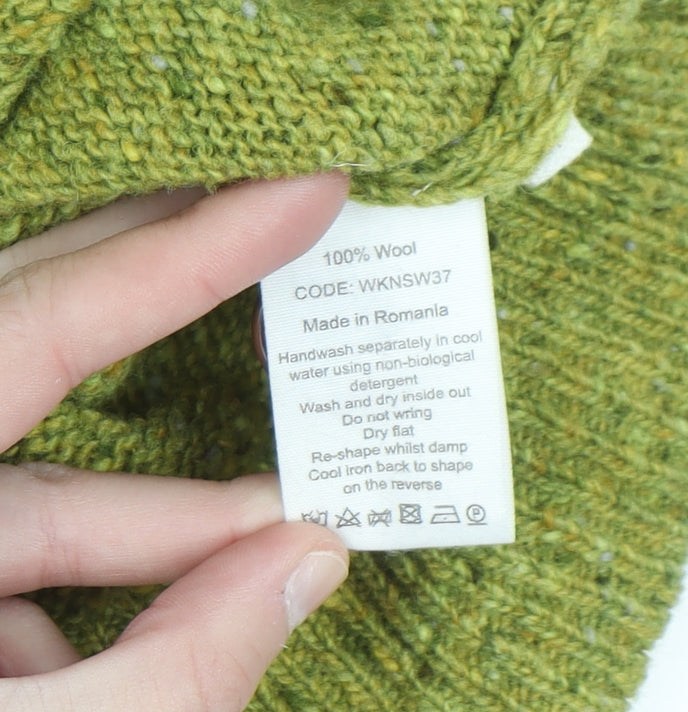 Toasty Women's Green Wool Button-Up Collared Chunky Knit Cardigan M