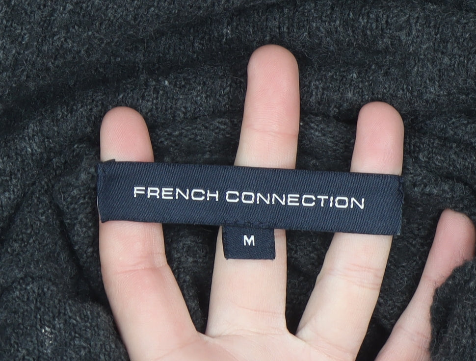 French Connection Men's Black Wool Blend Roll Neck Jumper Size M