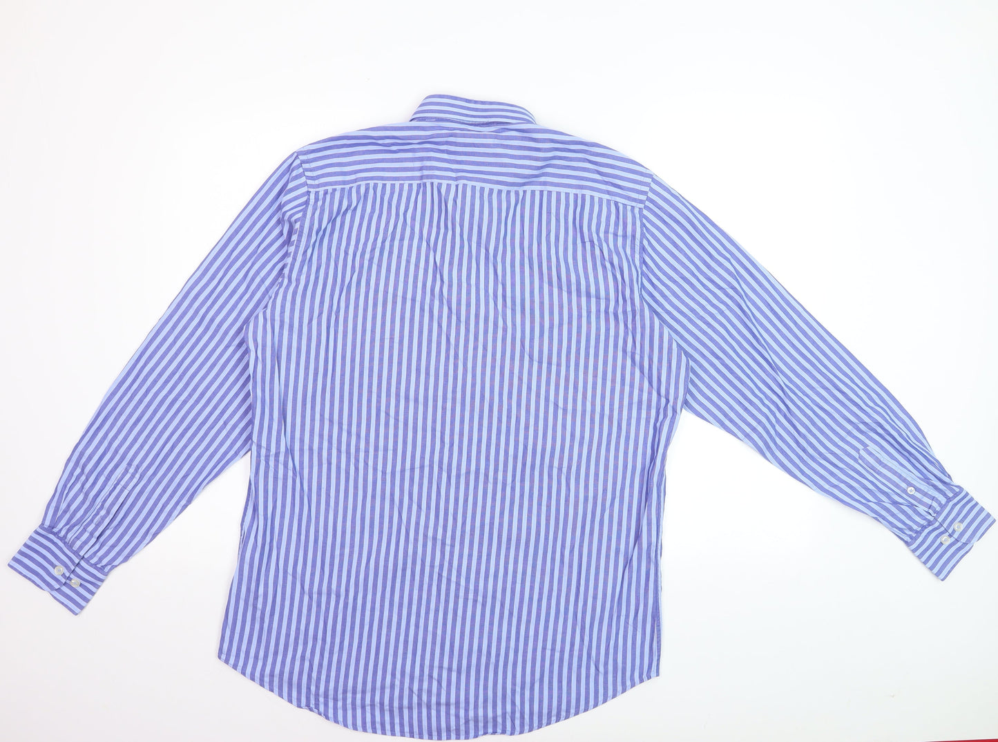 6th Sense Men's Blue Striped Long Sleeve 100% Cotton Dress Shirt M