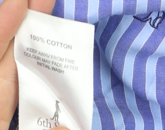 6th Sense Men's Blue Striped Long Sleeve 100% Cotton Dress Shirt M