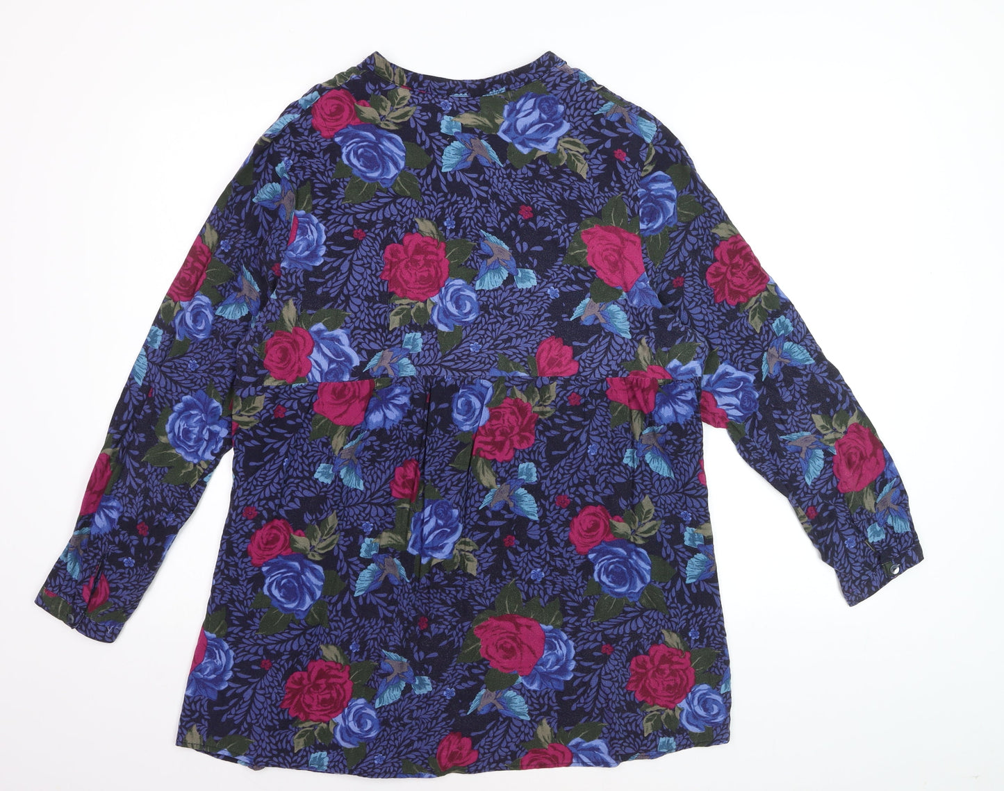 Country Rose Women's Blue Floral Long Sleeve Viscose Blouse Size S