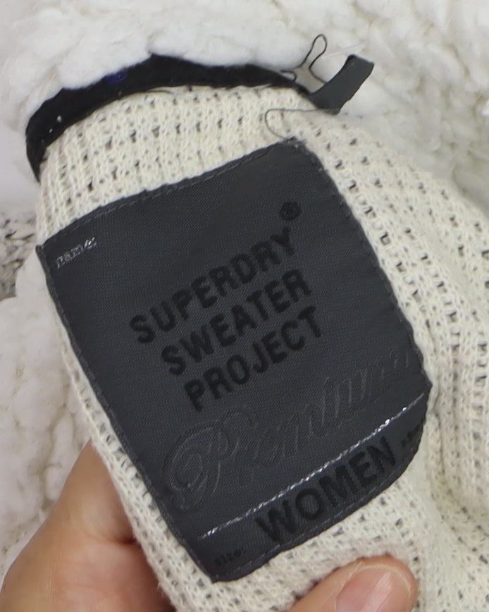 Superdry Women Beige Knitted Pullover Hoodie Size M Warm Winter