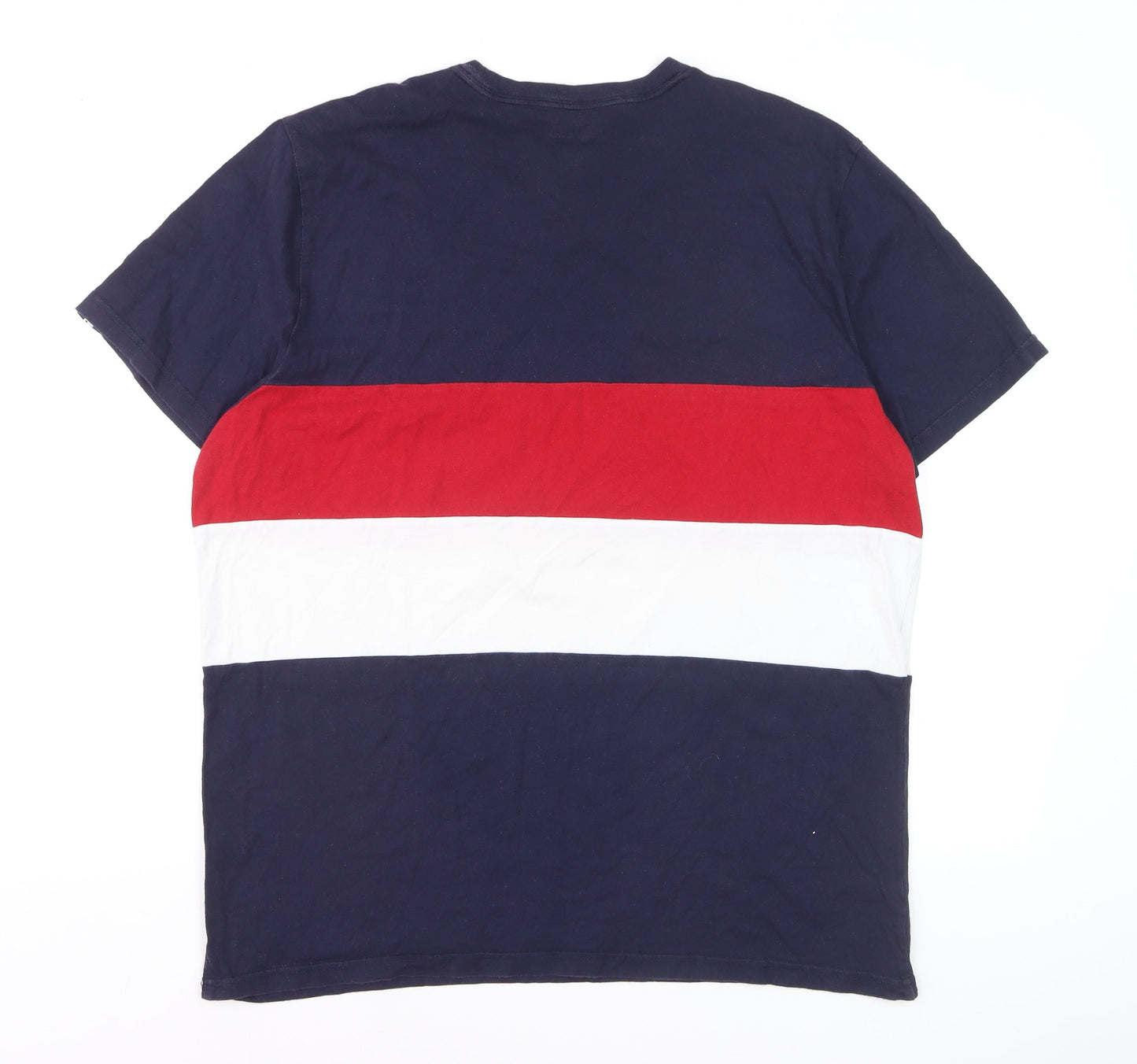 Hollister Men's Navy Red White Stripe Crew Neck Cotton T-Shirt XL