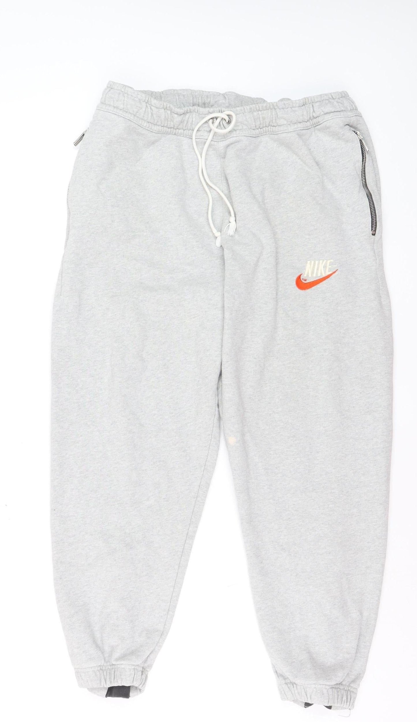 Nike Men's Grey Jogger Sweatpants L Fleece Drawstring Zip Pockets