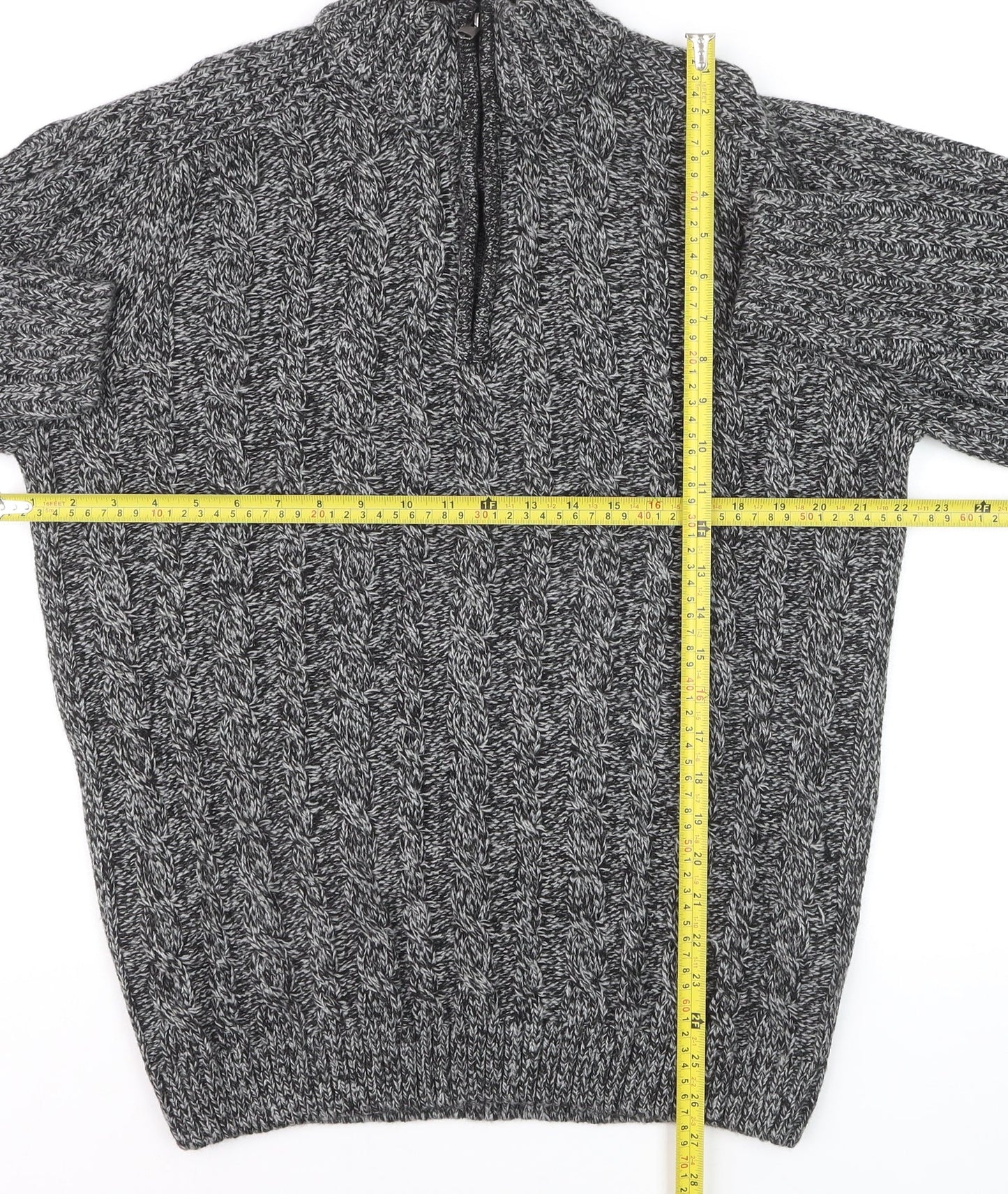 Xact Men's Grey Cable-Knit 1/4 Zip High Neck Jumper Size L
