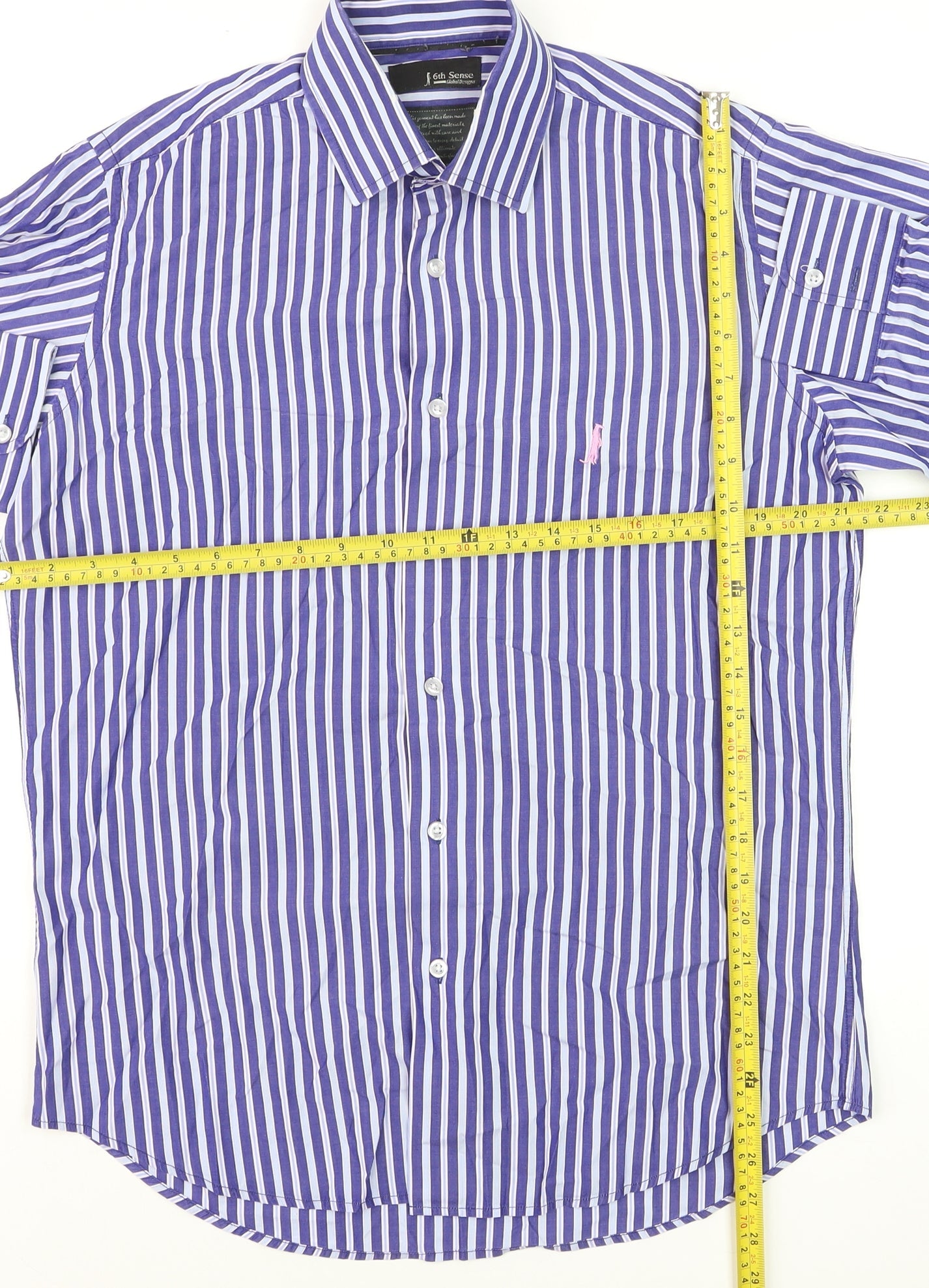 6th Sense Men's Blue Striped Long Sleeve Cotton Dress Shirt Medium