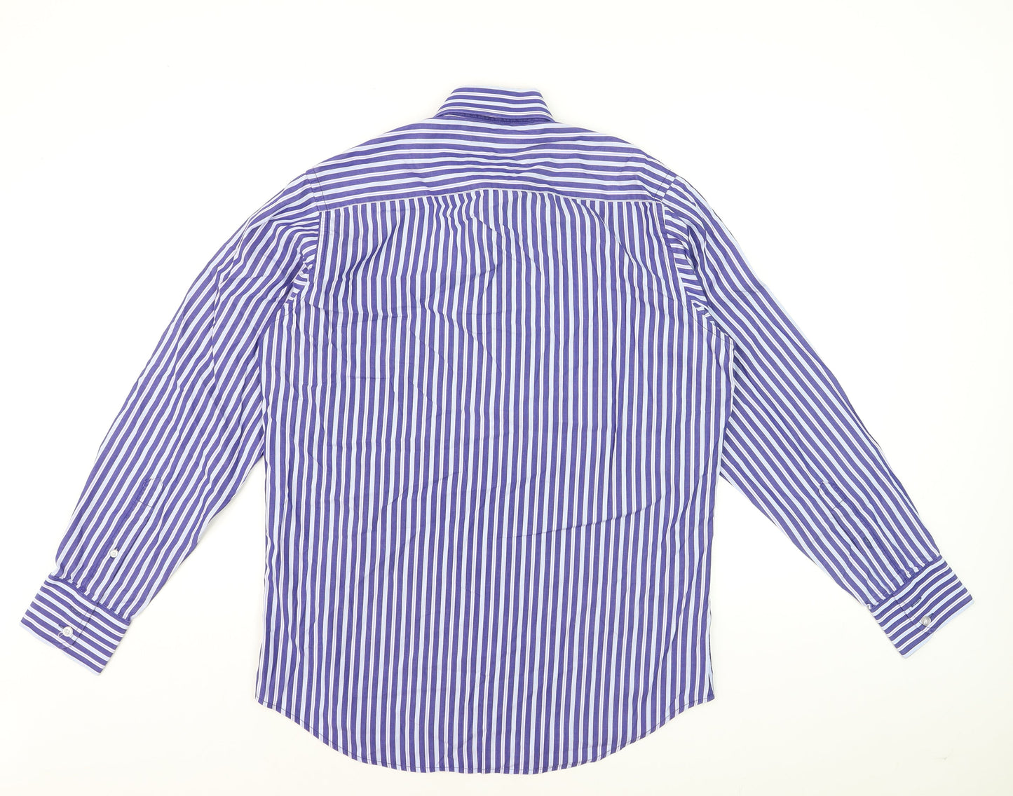 6th Sense Men's Blue Striped Long Sleeve Cotton Dress Shirt Medium
