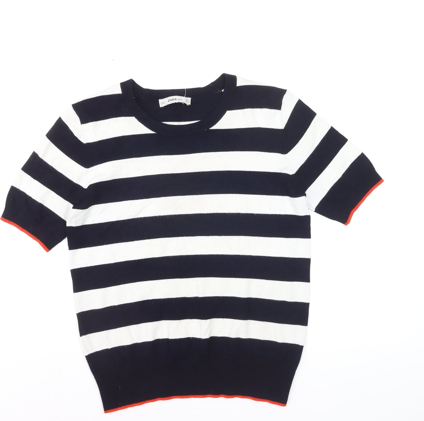 ZARA Women’s Multicoloured Striped Short Sleeve Knit Jumper Size 12