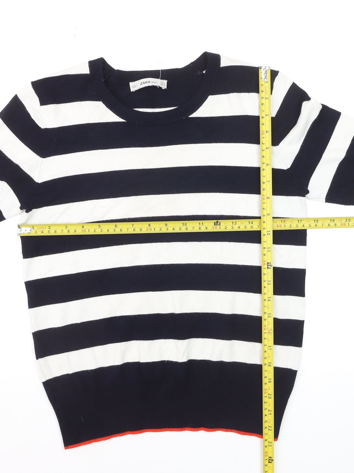 ZARA Women’s Multicoloured Striped Short Sleeve Knit Jumper Size 12