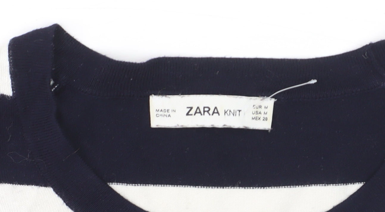 ZARA Women’s Multicoloured Striped Short Sleeve Knit Jumper Size 12