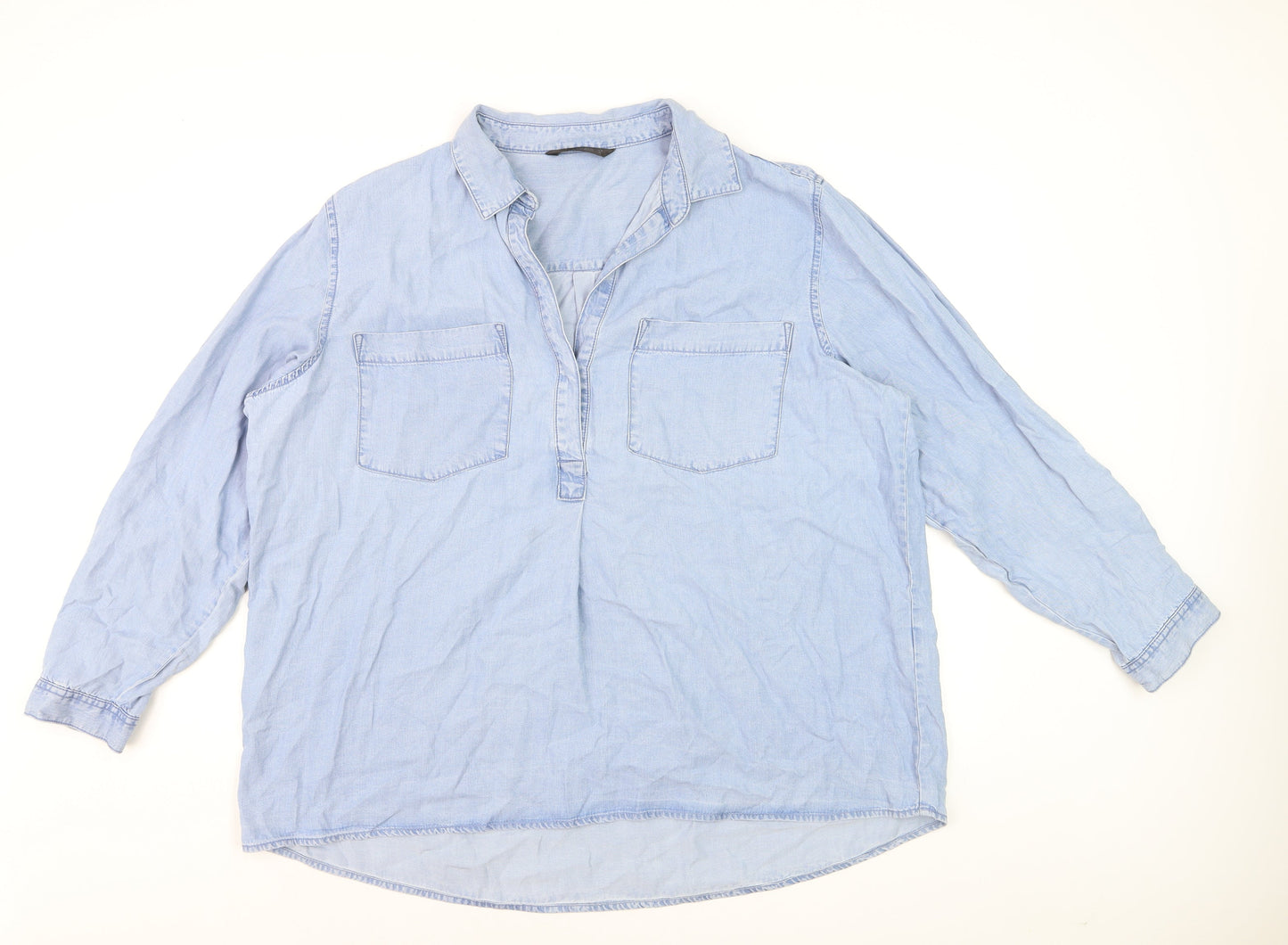 Dunnes Women Blue Cotton Chambray Button-Up Shirt XL