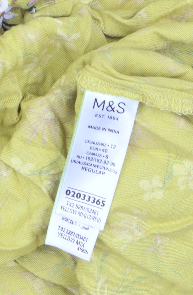 Marks and Spencer Women’s Yellow Floral A-Line Midi Dress Size 12