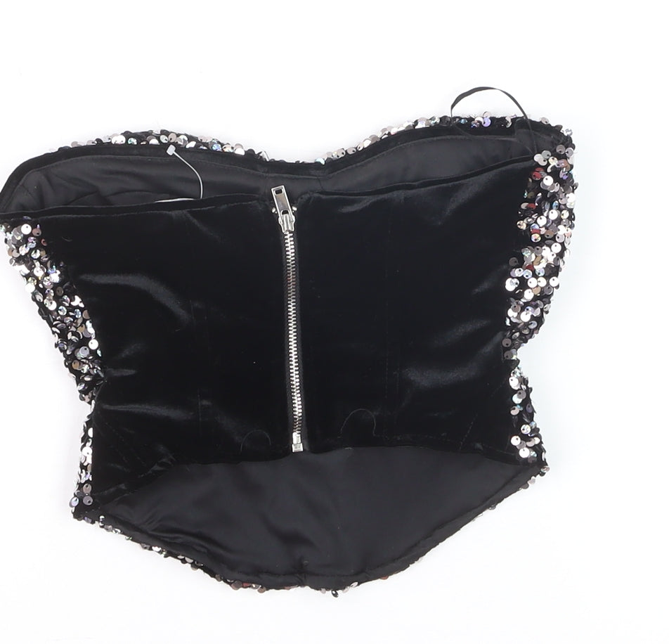 Bershka Women’s Black Sequin Strapless Velvet Camisole Top XS